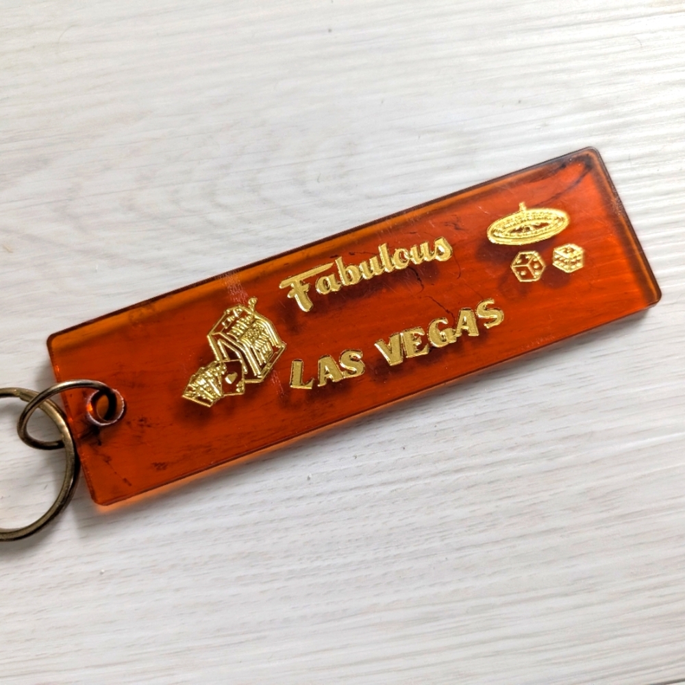 Vintage 1960's Fabulous Las Vegas Hotel Keychain Brass Translucent